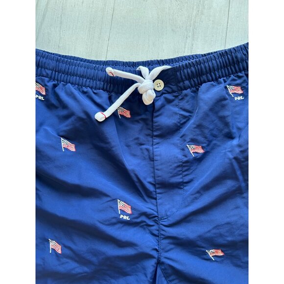 Polo Ralph Lauren Men's Larger Navy Swim Trunks Embroidered American Flag Print - Picture 2 of 12